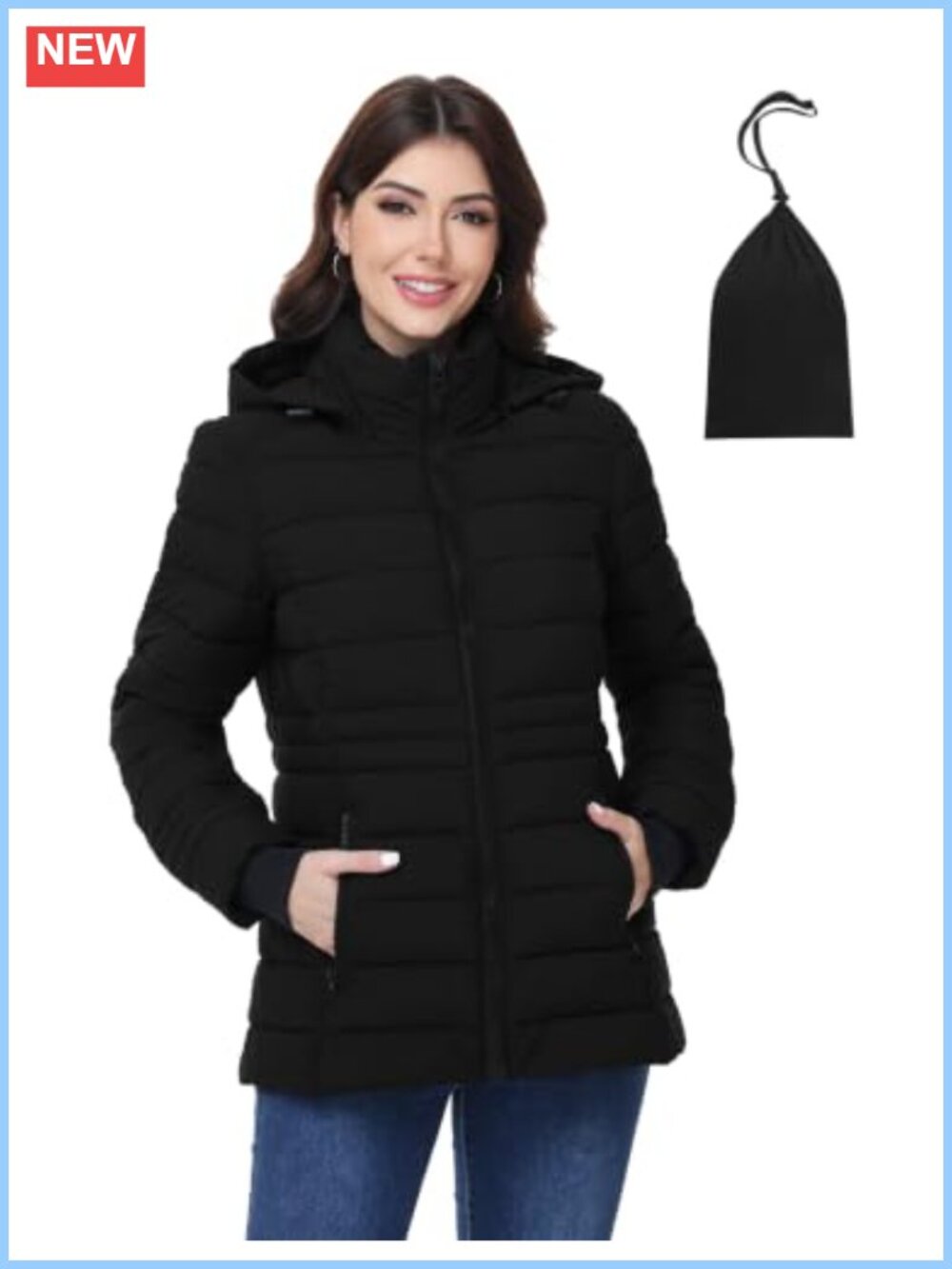 Packable Lightweight Quilted Puffer Jacket Slim Fit Detachable Hood